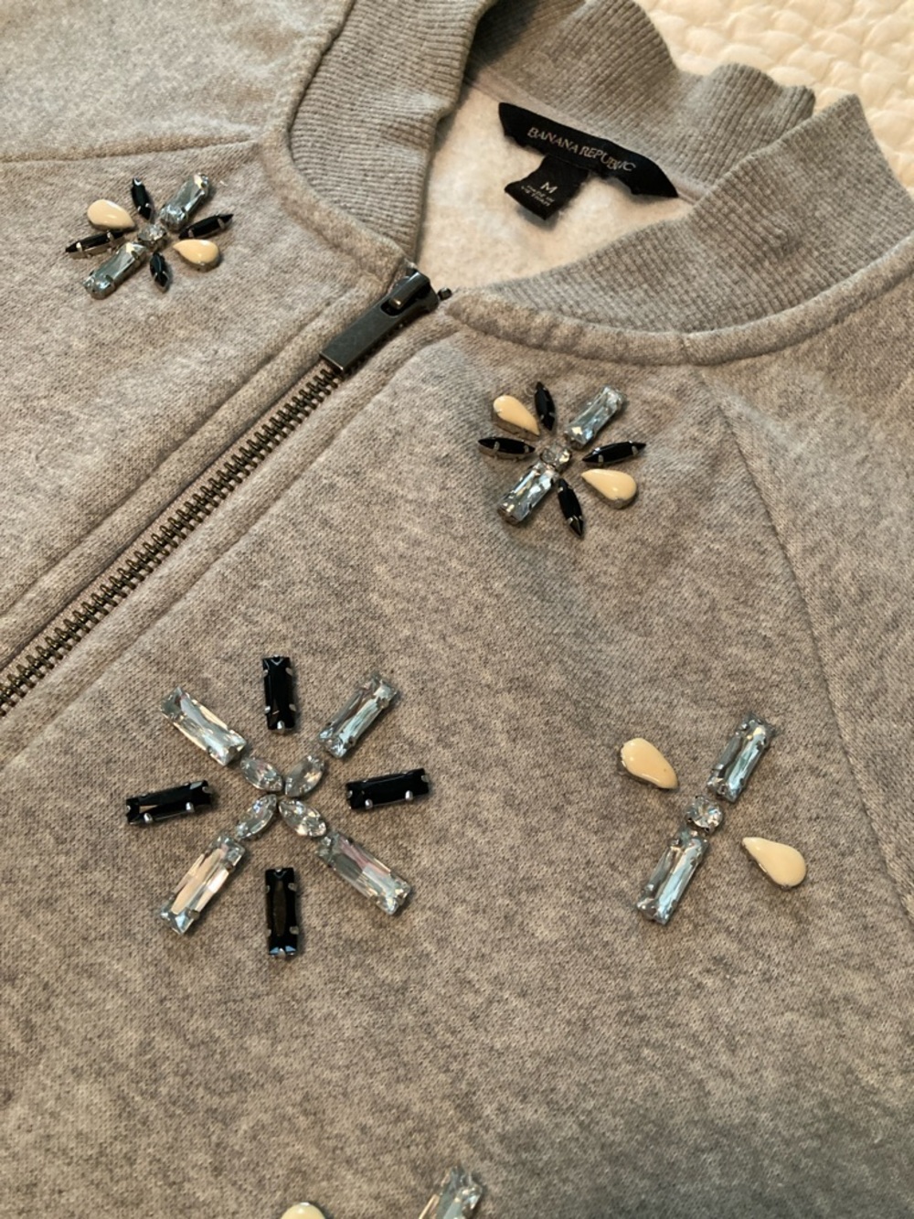 Banana Republic Light Gray Embellished Zip-Up Sweatshirt - Picture 3 of 9